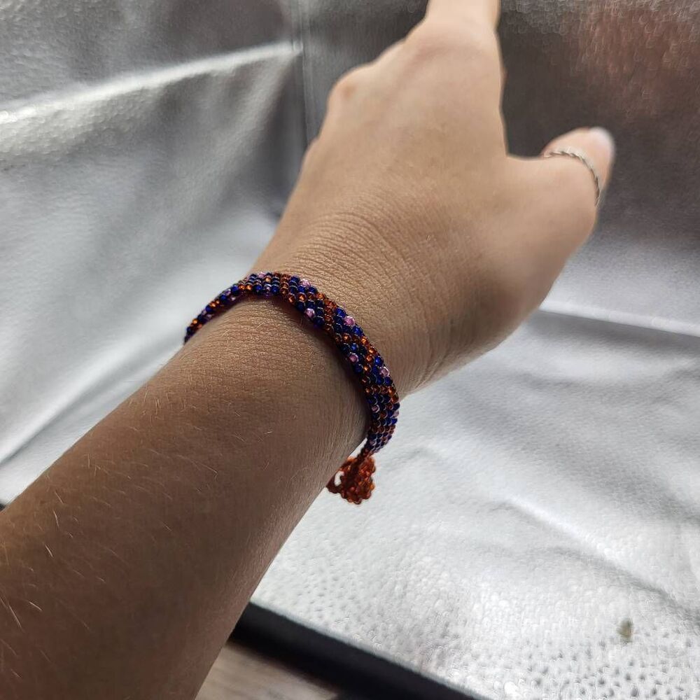 Artisan Made Beaded Bohemian Bracelet - Orange and Blue
